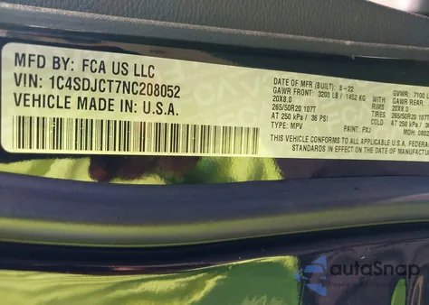 2022 Dodge Durango R/T Awd z USA, uszkodzony, nr VIN 1C4SDJCT7NC208052